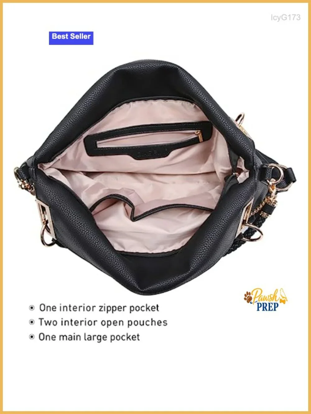 Vegan Leather Hobo Bag with Rhinestone Accents, Adjustable Strap, Tote Purse